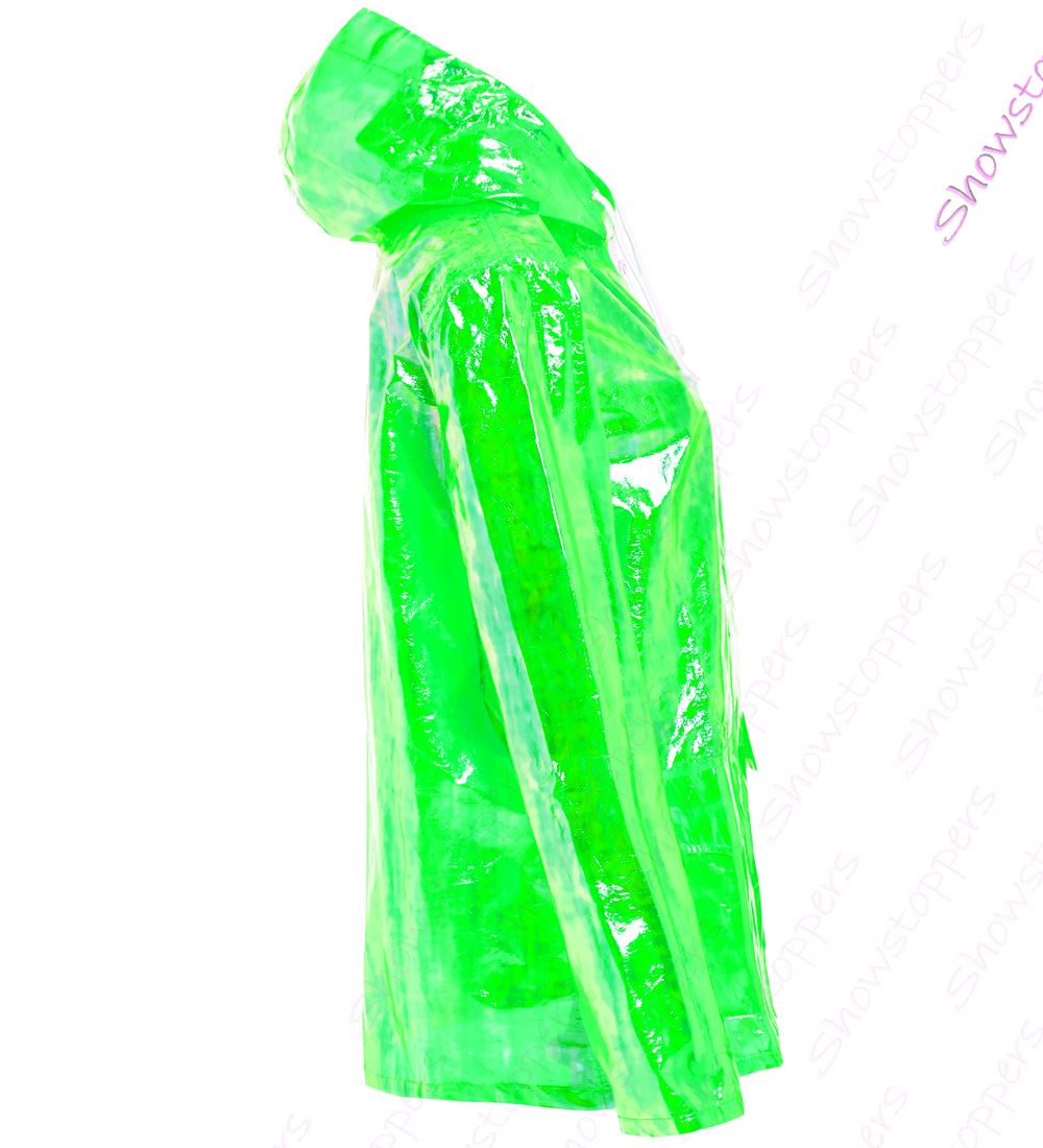 Womens Holographic Rain Mac Waterproof Raincoat Ladies Pink Jacket Size
