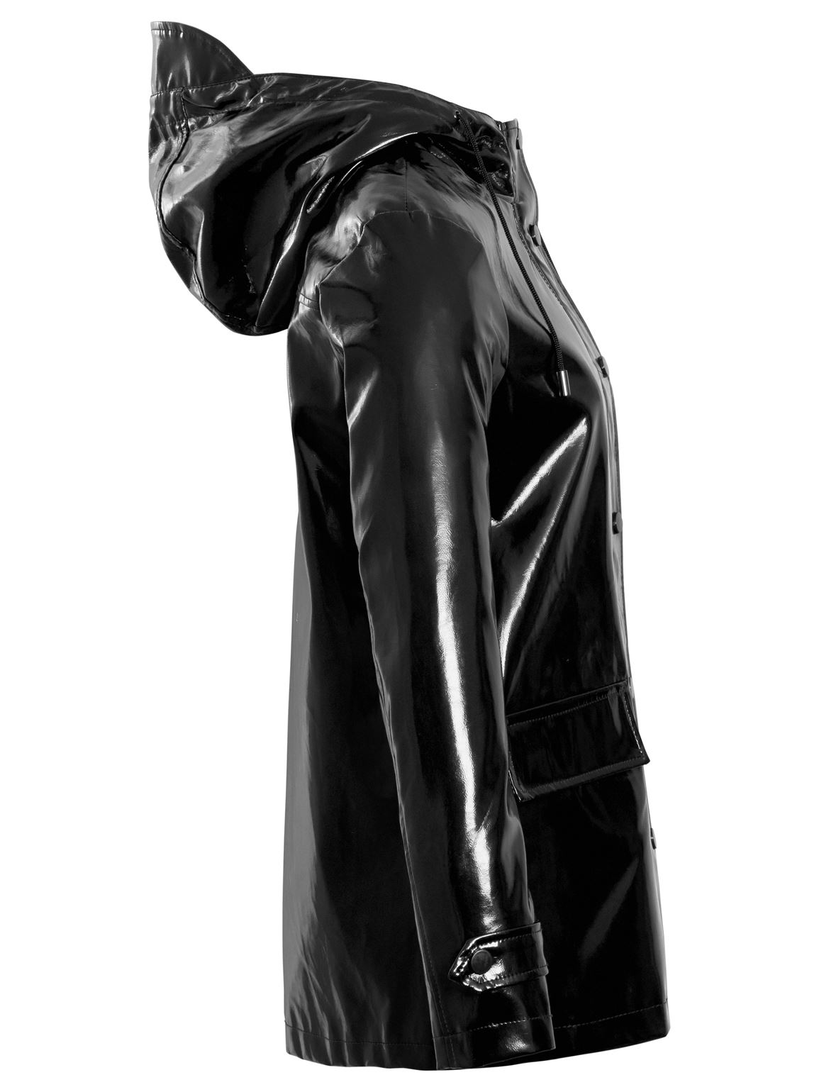 Womens Rain Mac Waterproof Vinyl Patent Raincoat Jacket Size 8 10 12 14