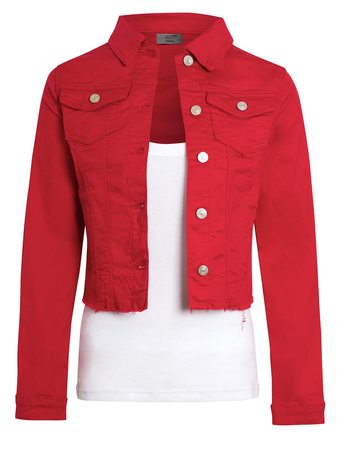 Womens Denim Jacket Raw Hem Jeans Jackets Red Size 10 8 14 12 6 Stretch