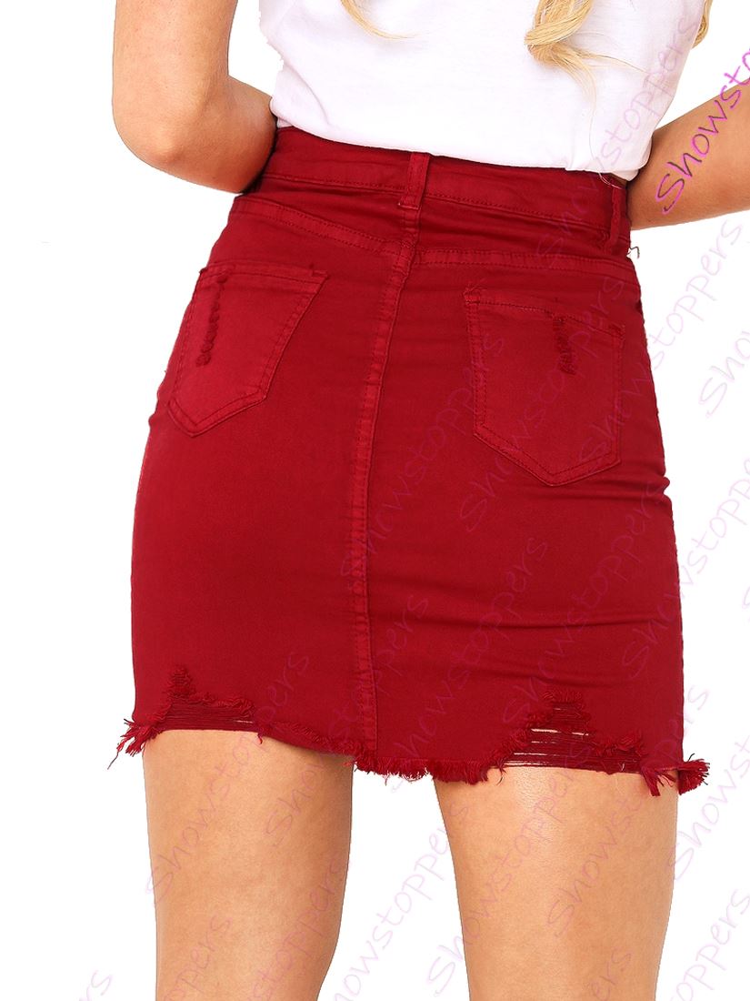 Womens Stretch Denim Skirt Pencil Ripped skirts NEW Size 6 8 10 12 14 White eBay