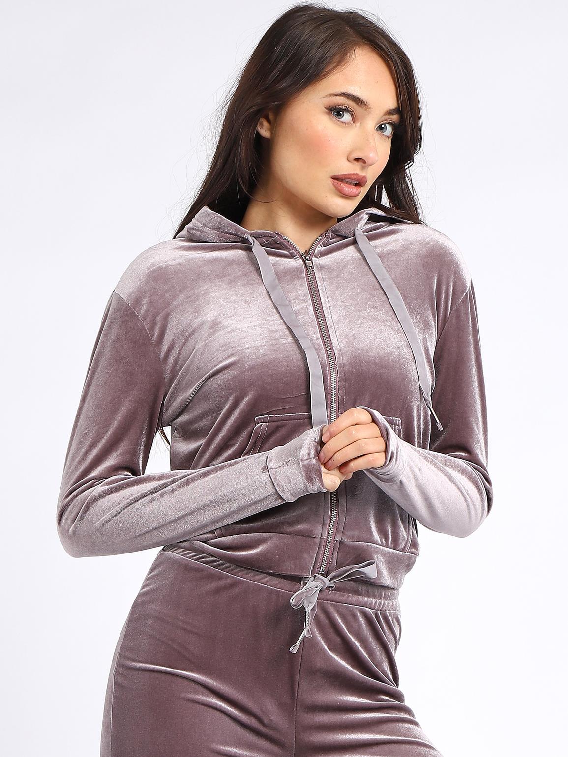 Womens Velour Jacket Ladies Loungewear Hoody Size 8 10 12 14 Black