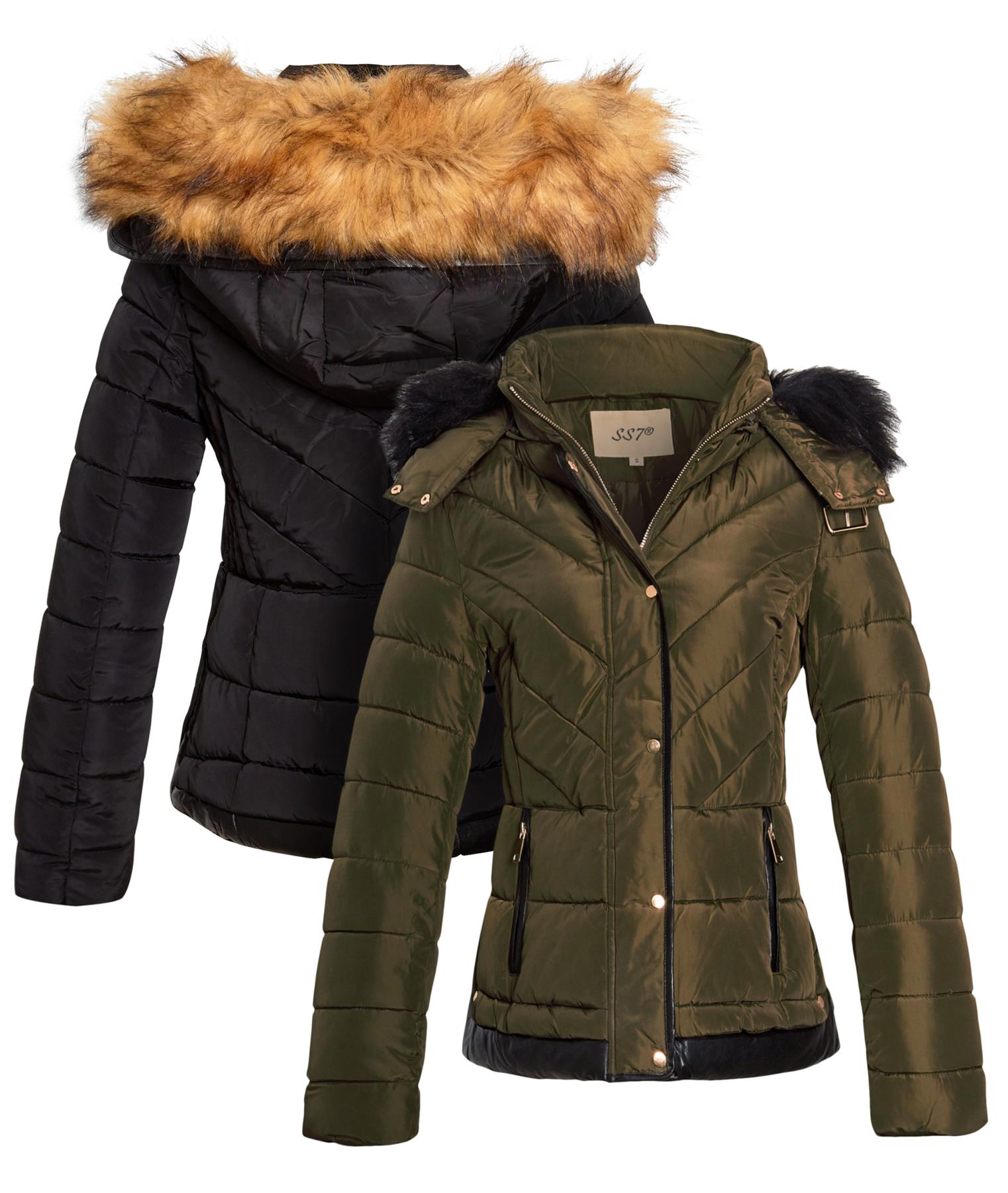 Damen wattierter Mantel Kapuze Winter wasserdicht Kunstfell Jacke Größe 10 12 14 16 8 - Bild 7 von 14