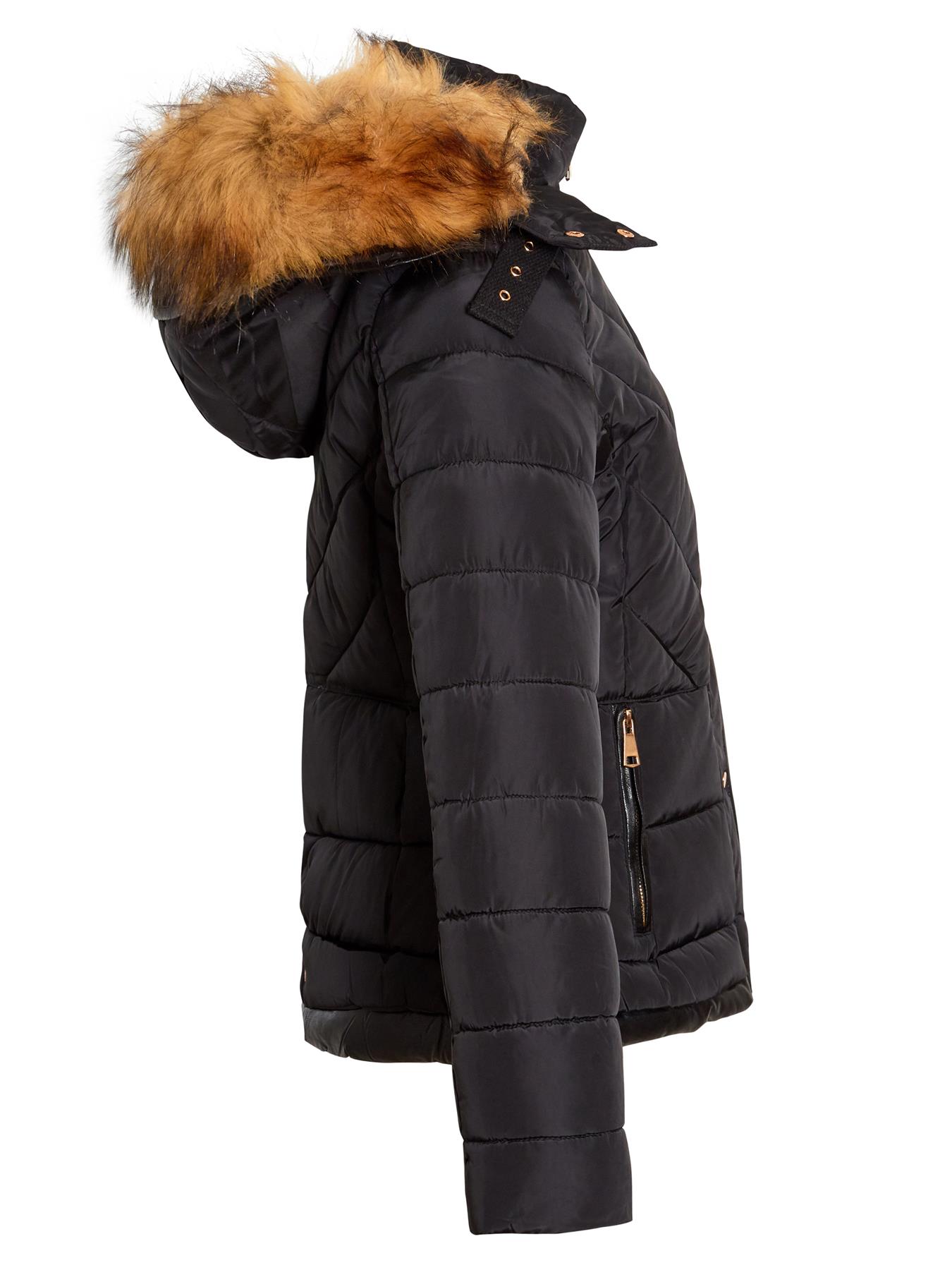 Damen wattierter Mantel Kapuze Winter wasserdicht Kunstfell Jacke Größe 10 12 14 16 8 - Bild 9 von 14