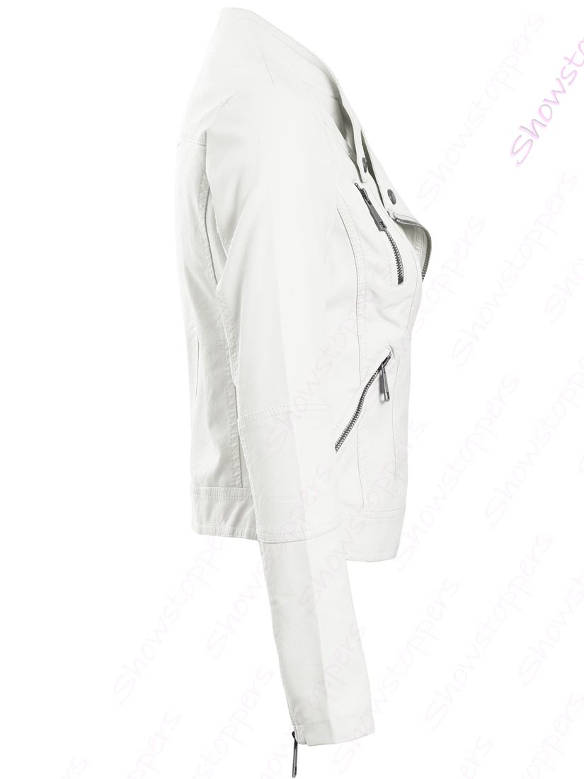 Womens Faux Leather Biker Jacket Pink Orange White Black Coat Size 8 10 12 14