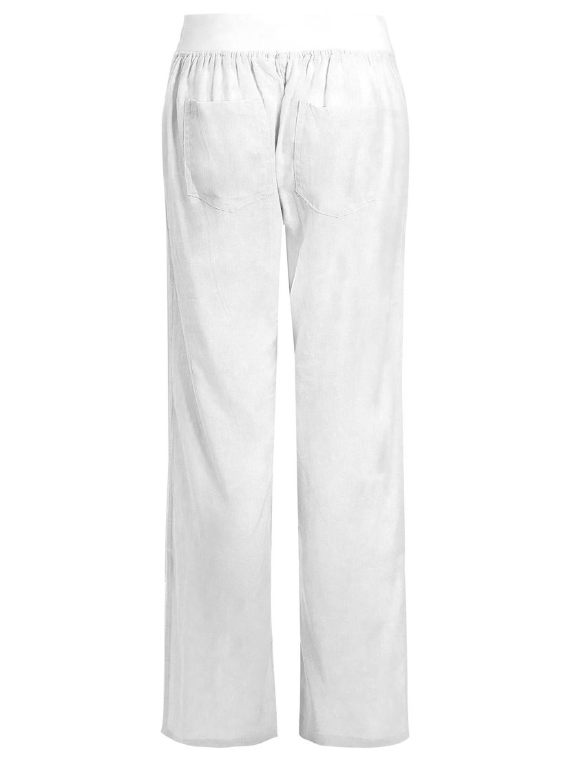 Womens Linen Trousers Elastic Waist Full Length Pants NEW Size 10 12 14 16 18 | eBay