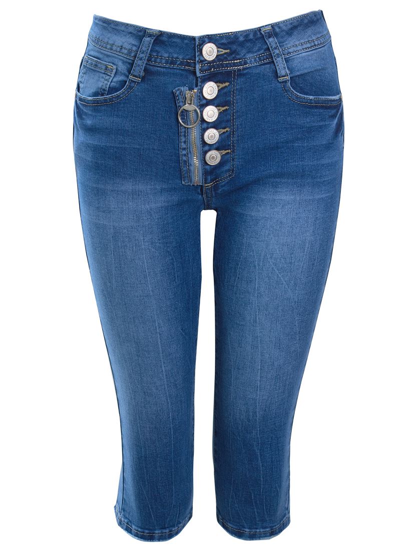 denim pedal pusher shorts