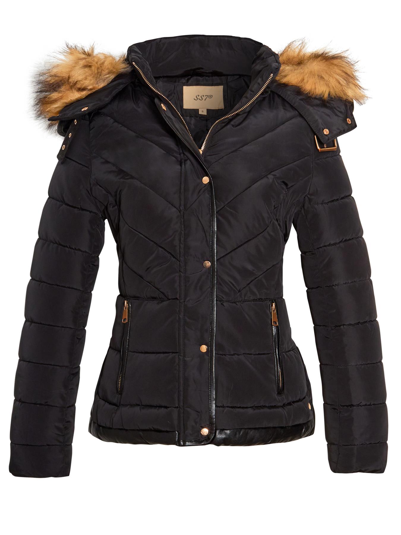 Damen wattierter Mantel Kapuze Winter wasserdicht Kunstfell Jacke Größe 10 12 14 16 8 - Bild 6 von 14