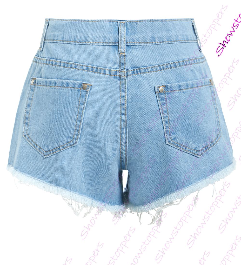 Da Donna Effetto Invecchiato Vita Alta Pantaloncini di Jeans Donna Rip  Corti Taglia 6 8 10 12 14 | eBay