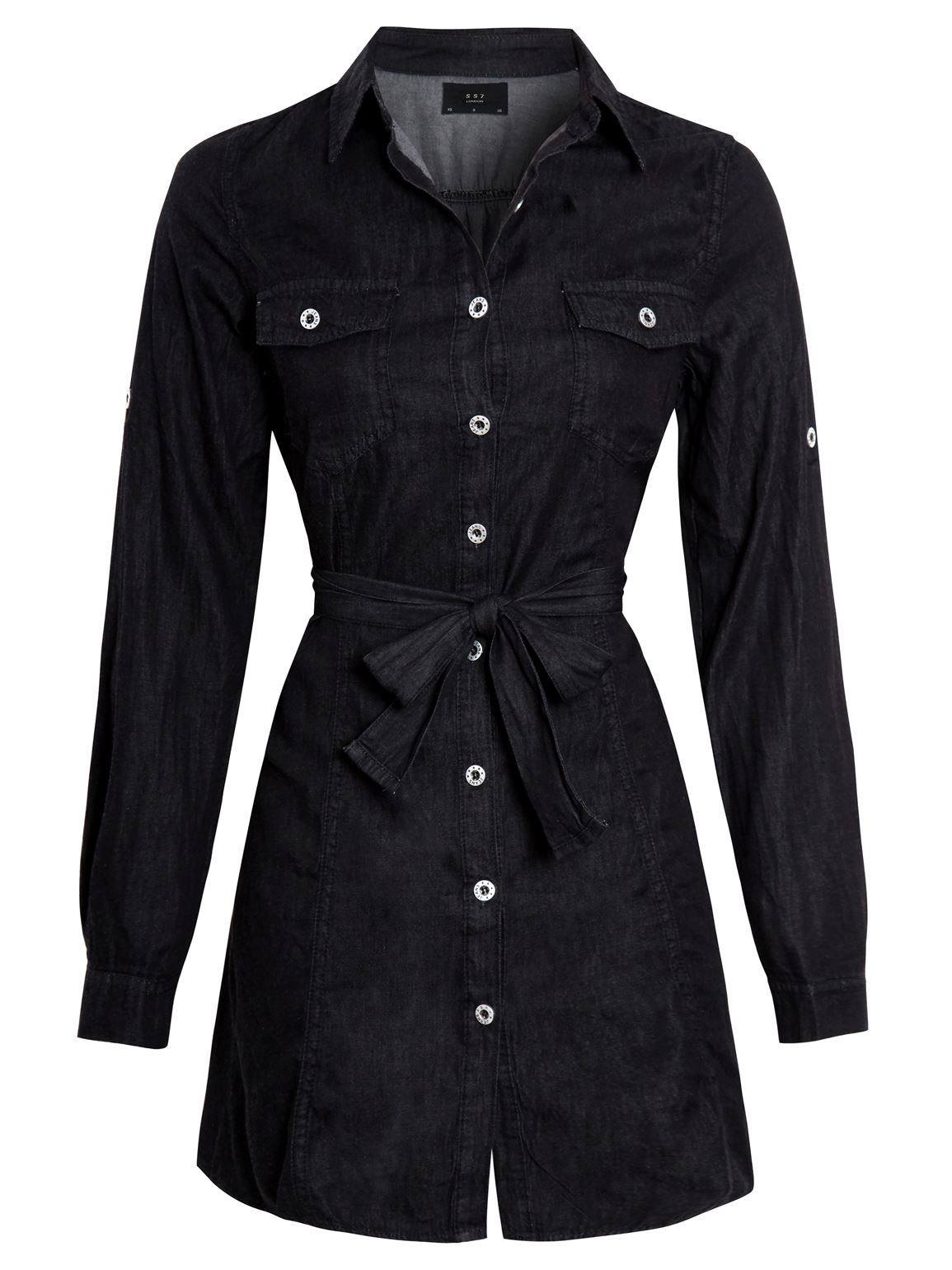 Womens Denim Shirt Dress Cotton Black Casual Dresses Size 16 10 12 14 8
