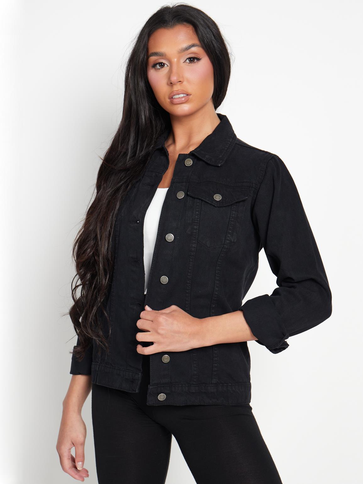 Damen Jeansjacke schwarz Jeansjacken blau Größe 14 16 8 10 12 bequeme Passform - Bild 4 von 10