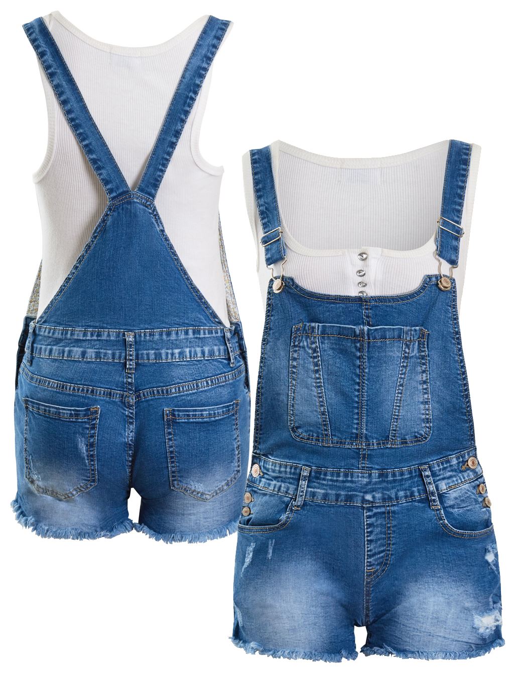 Dungaree Shorts Stretch Denim Blue Girls Age 7 8 10 12 14 16 Years
