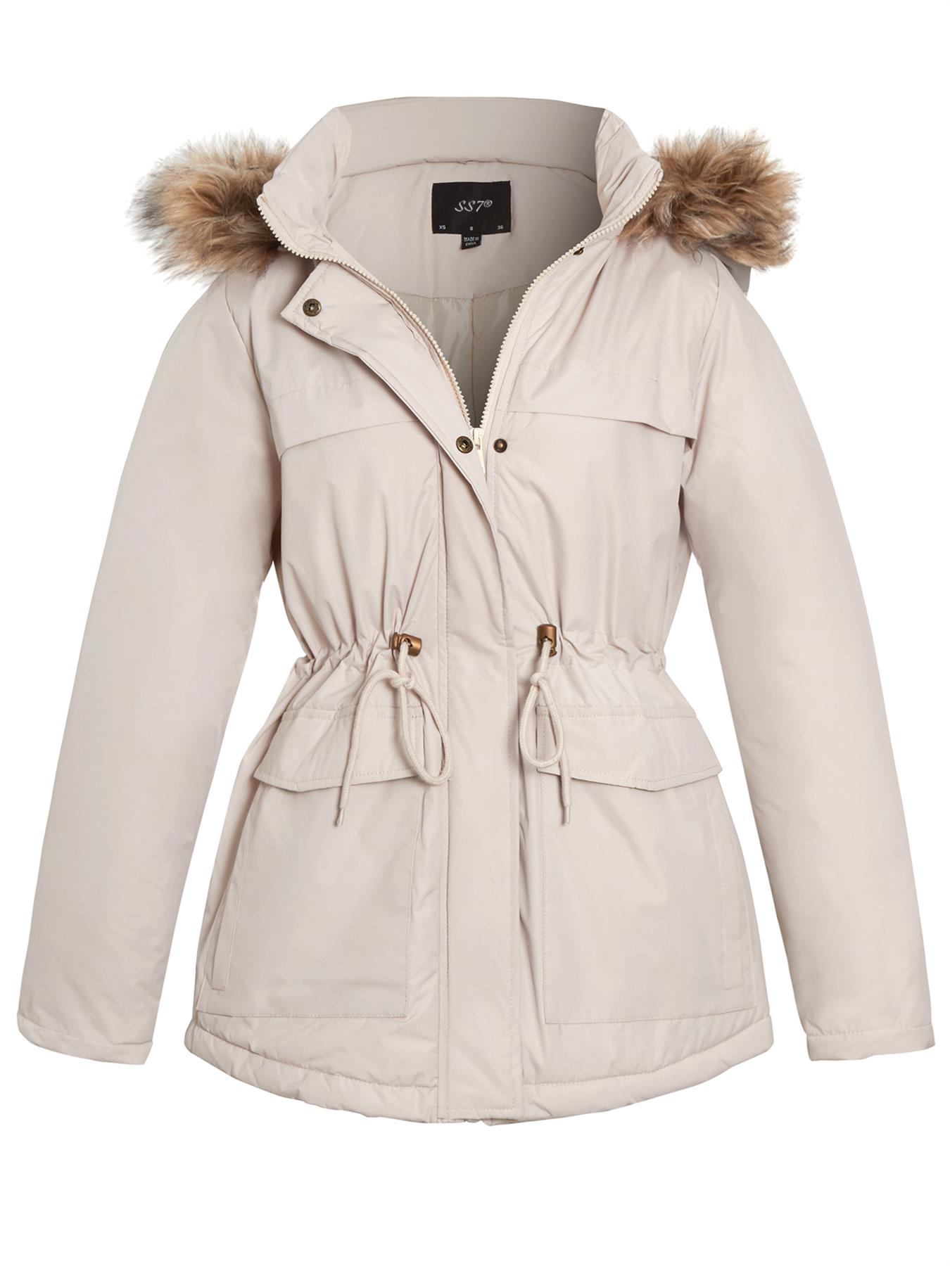 Damen Kunstfell Winter Parka Mantel wattiert schwarz Stein Jacke Größe 10 12 14 16 8 - Bild 10 von 14