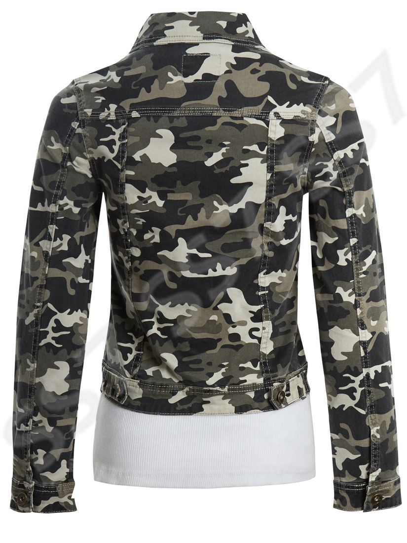Womens Size 14 12 10 8 6 Fitted Denim Jacket Ladies Camo Army Jean Jackets Khaki