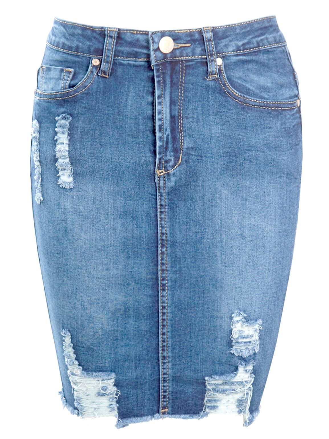Womens Stretch Denim Skirt Ladies Pencil Ripped skirts NEW Size 8 10 12 14 Blue - Picture 9 of 15