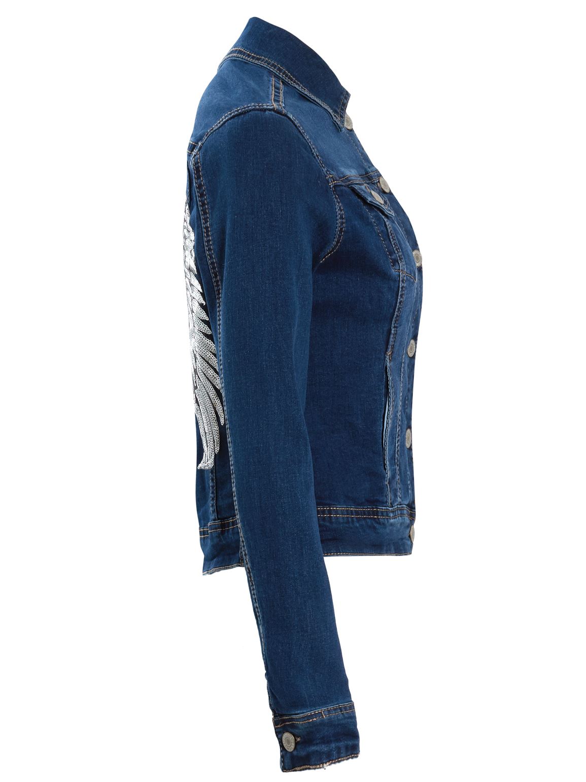 denim jacket with sequin angel wings