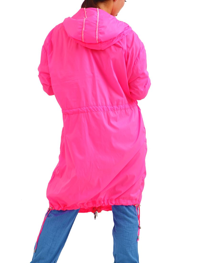 neon pink raincoat