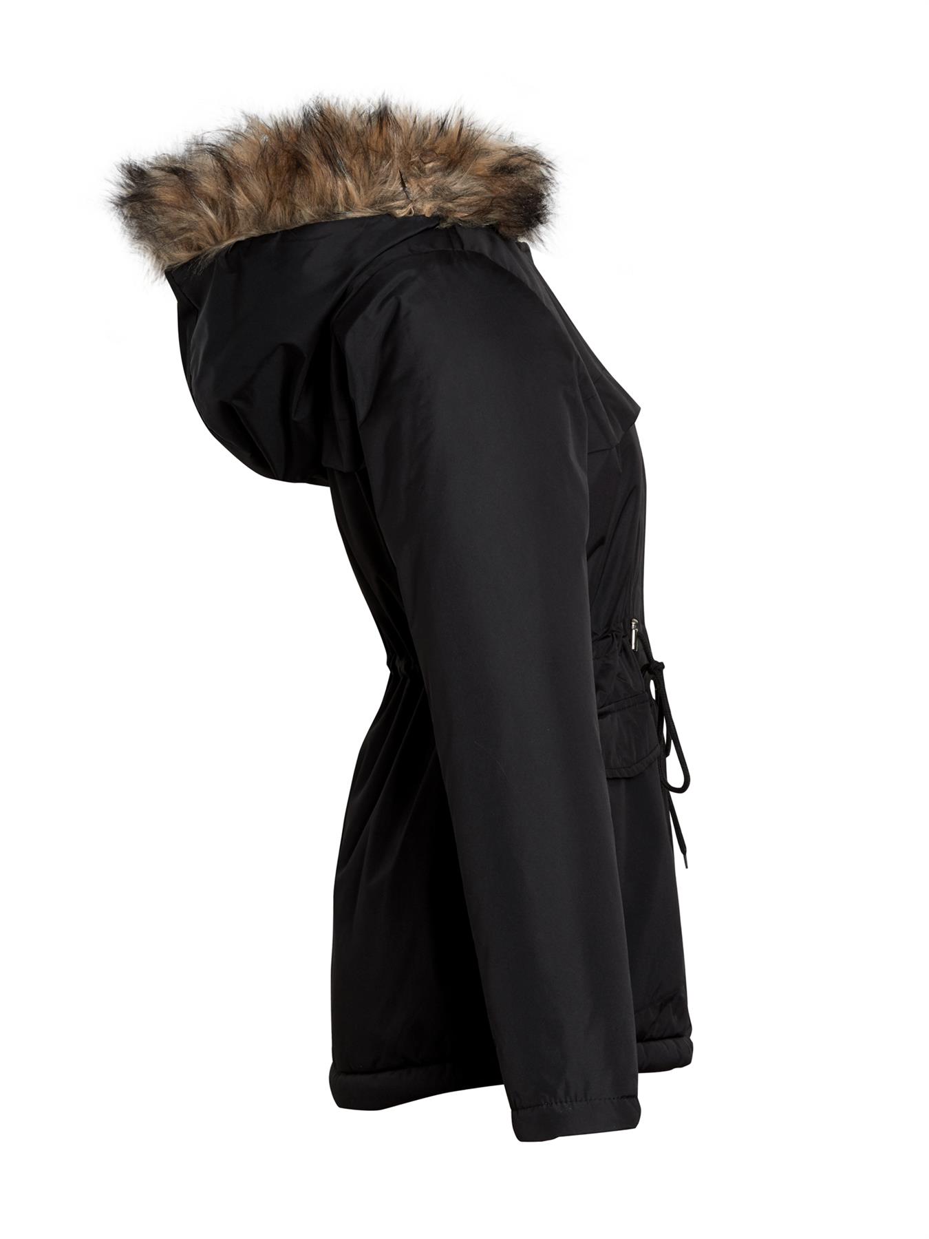 Damen Kunstfell Winter Parka Mantel wattiert schwarz Stein Jacke Größe 10 12 14 16 8 - Bild 9 von 14