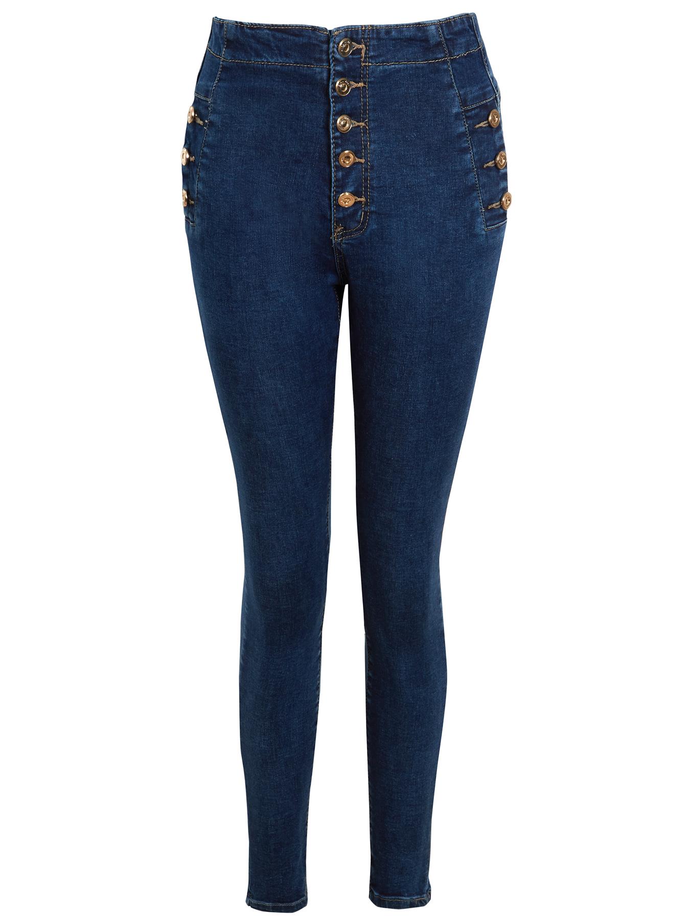 Damen High Waist Jeans Skinny Denim Slim Jeans Größe 8 10 12 14 6 Neu Knopf - Bild 7 von 11