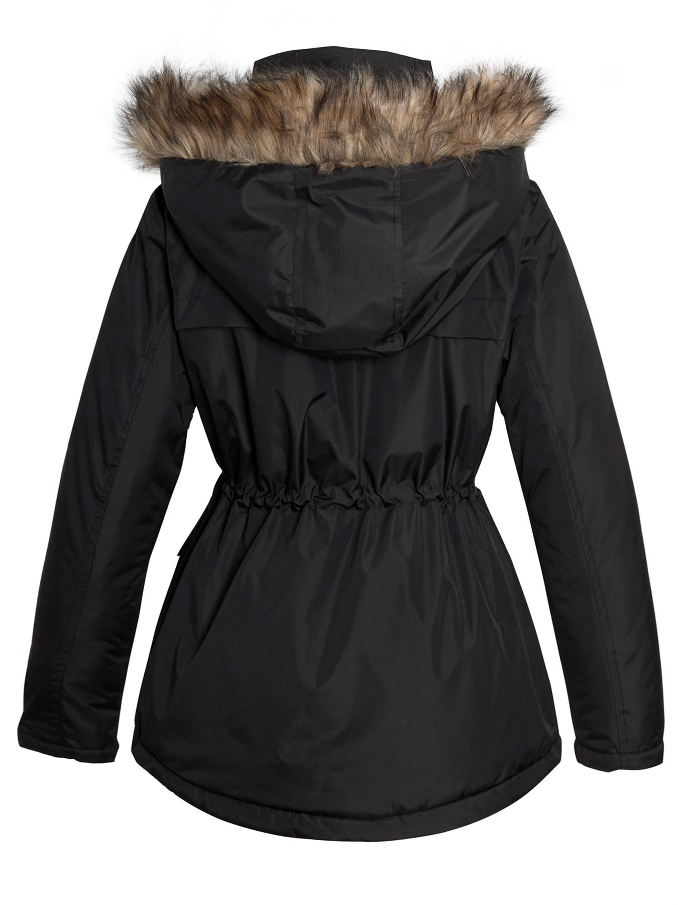 Damen Kunstfell Winter Parka Mantel wattiert schwarz Stein Jacke Größe 10 12 14 16 8 - Bild 7 von 14