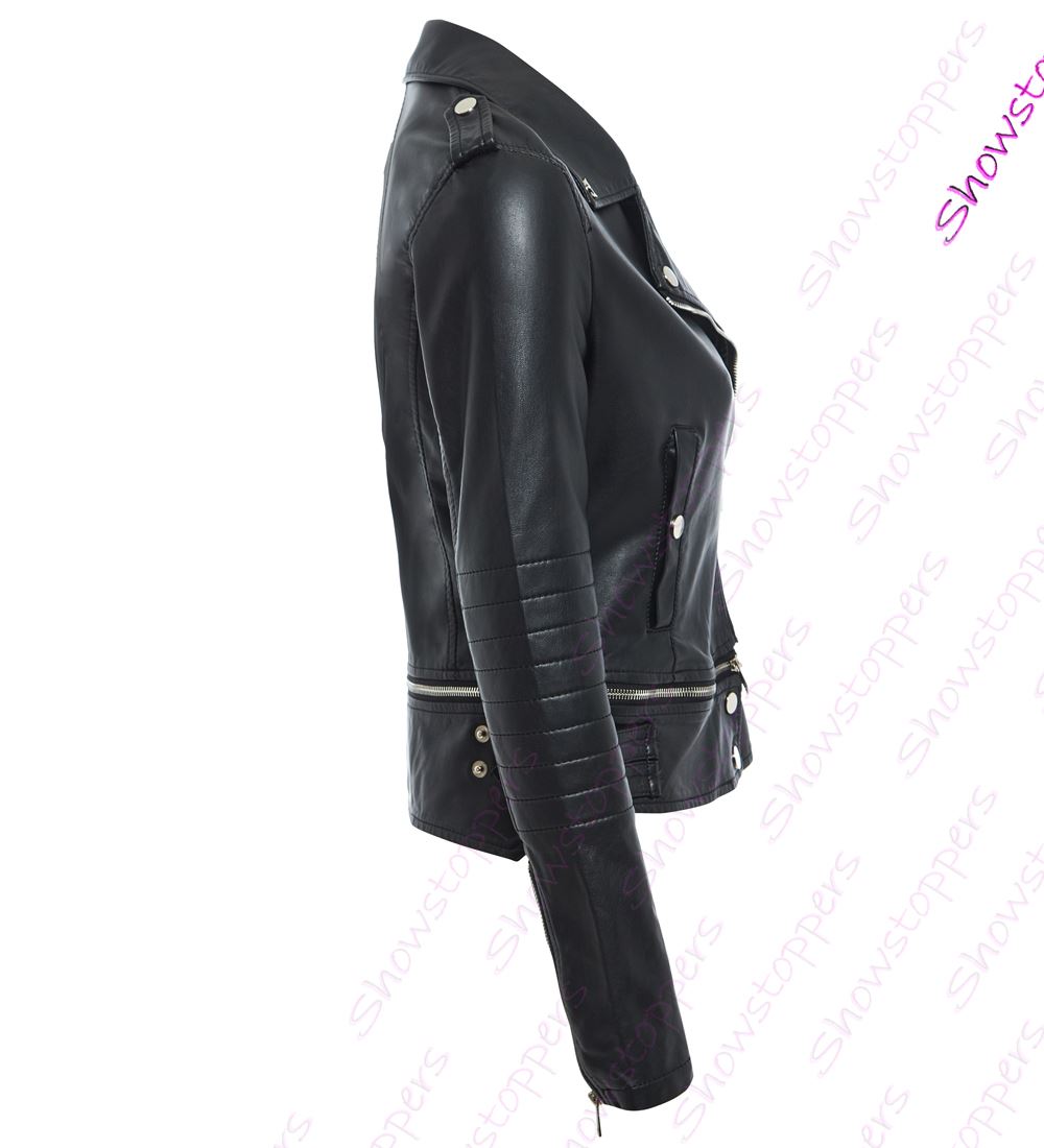 Womens Ladies Faux Leather Belted PU Zipped Biker Jacket Size UK 8 10 12 14 16 Womens Ladies Faux Leather Belted PU Zipped Biker Jacket Size UK 8 10 12 14 16