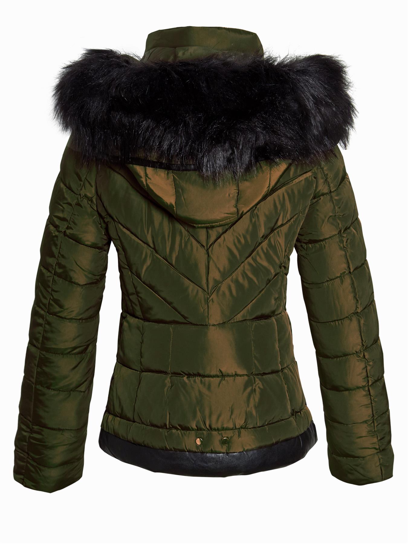 Damen wattierter Mantel Kapuze Winter wasserdicht Kunstfell Jacke Größe 10 12 14 16 8 - Bild 13 von 14