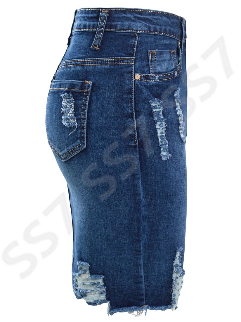 Womens Stretch Denim Skirt Ladies Pencil Ripped skirts NEW Size 8 10 12 14 Blue - Picture 13 of 15