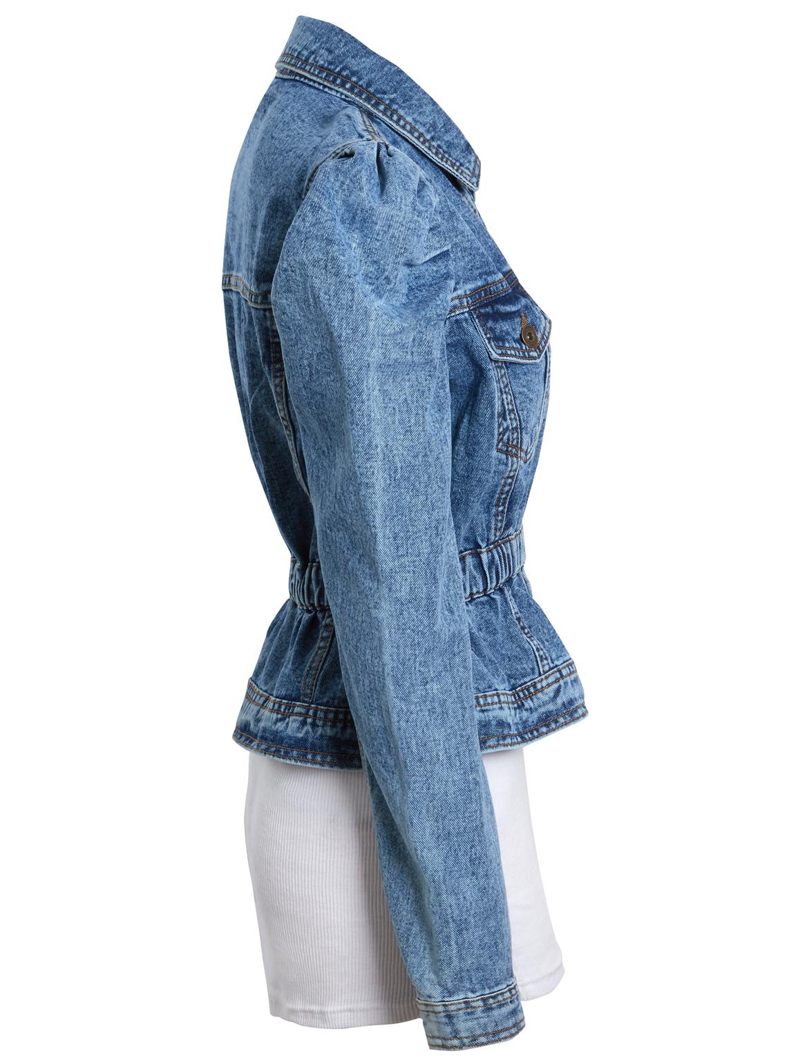 Womens Size 14 12 10 8 16 Puff Sleeve Denim Jacket Elastic Waist Jackets Blue - Picture 5 of 7