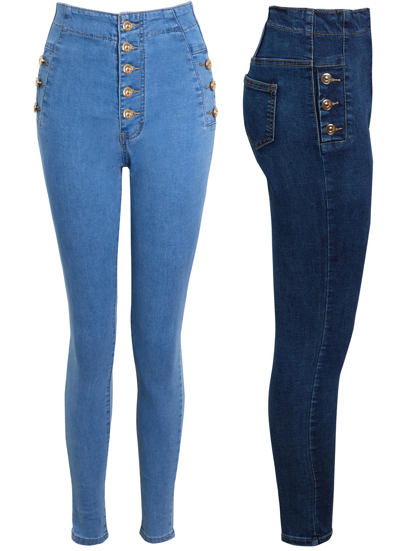 Damen High Waist Jeans Skinny Denim Slim Jeans Größe 8 10 12 14 6 Neu Knopf - Bild 8 von 11
