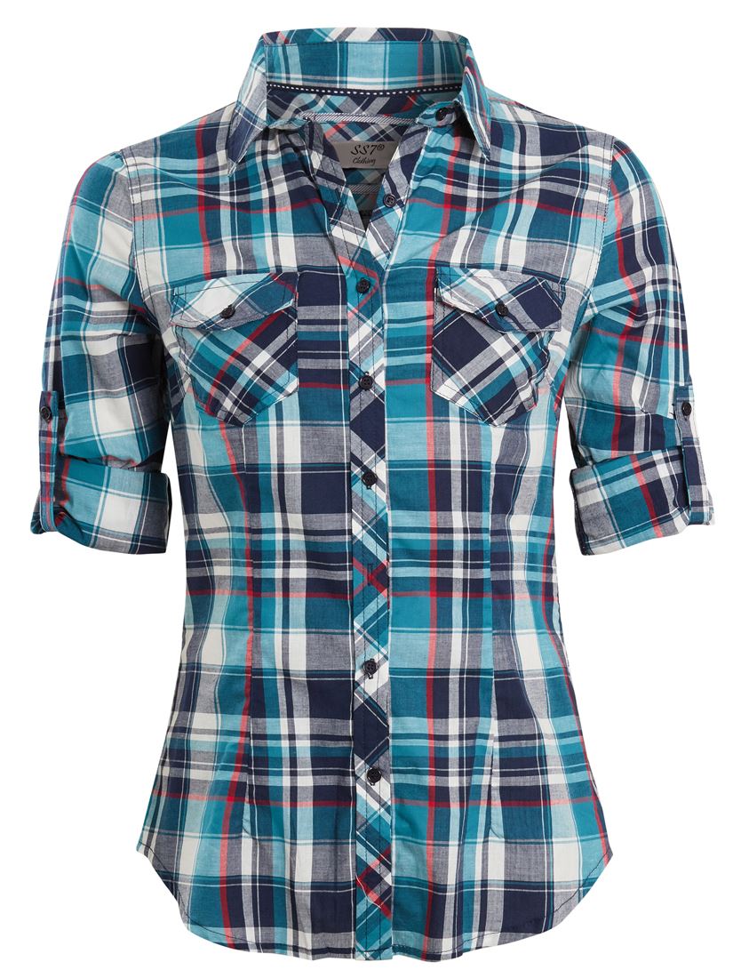 Womens Check Shirt Ladies Red Green 