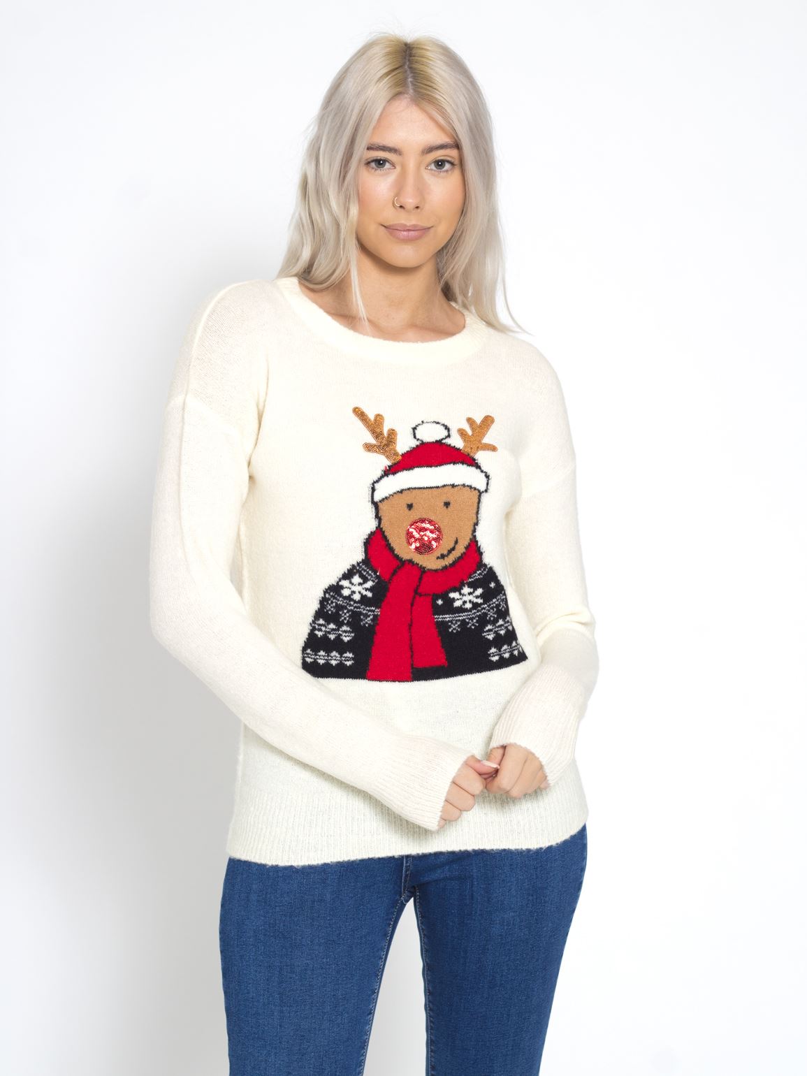 Womens Christmas Jumper Rudolph Soft Knitted Xmas Size 10 12 14 16 Red  Cream | eBay