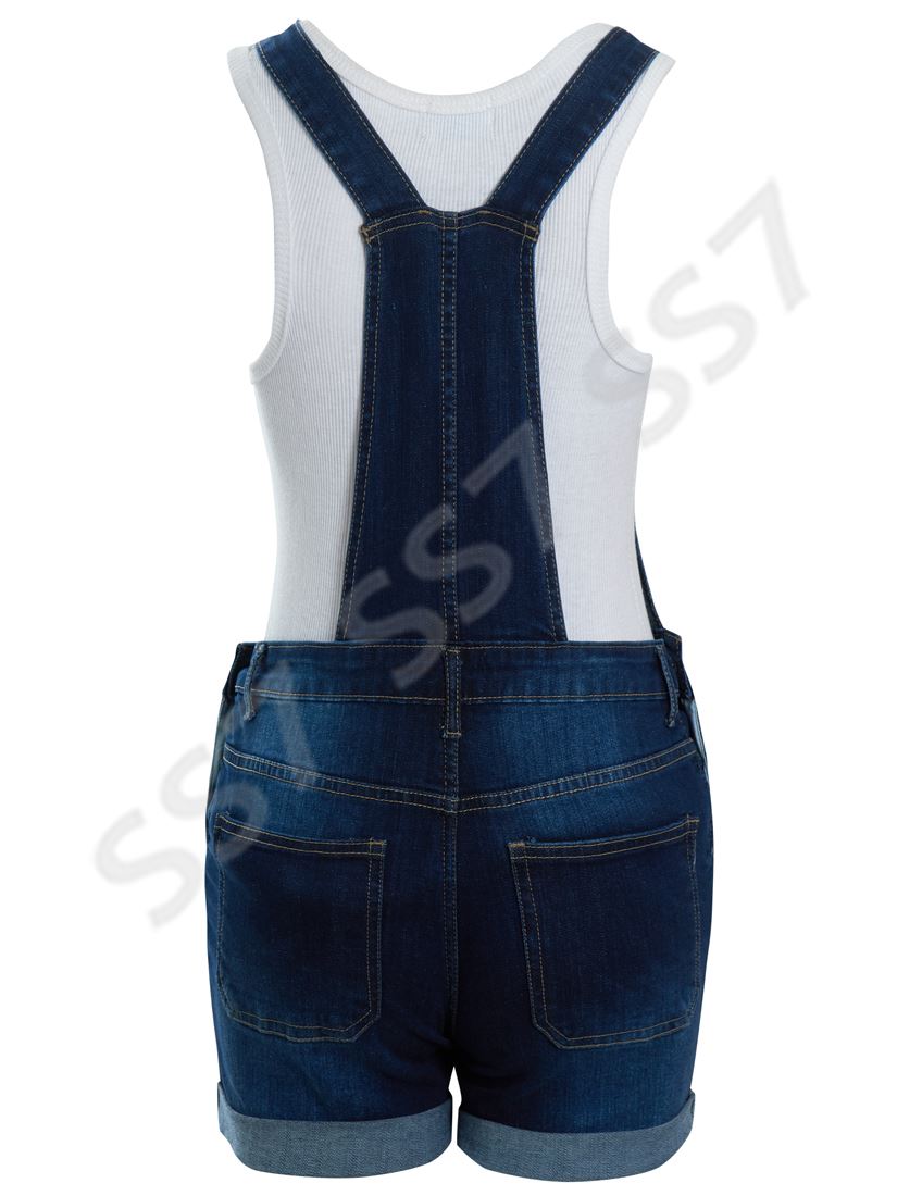Girls Dungaree Shorts Stretch Denim Blue Girl Ages 7 8 10 12 13