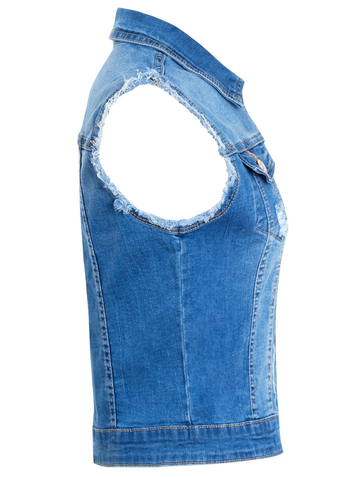 Womens Denim Gilet Jacket Stretch Jean Rip Waistcoat Size 8 10 12 14 6