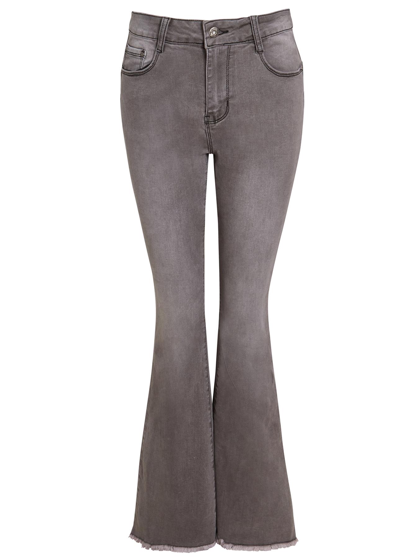 Womens Denim Bootcut Jeans Stonewash High Waist Grey Flare Pants