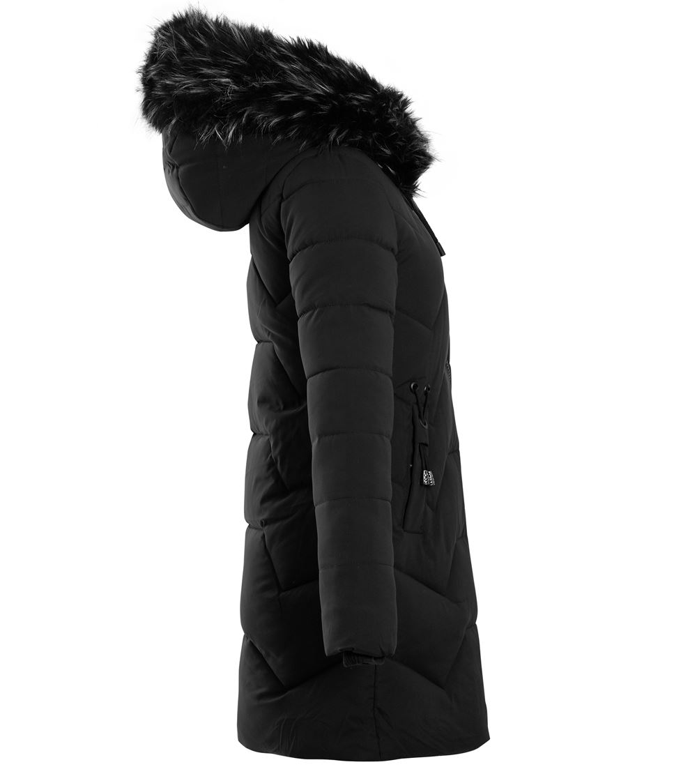 Womens Faux Fur Padded Coat Hooded Parka Black Size 8 10 12 14 | eBay