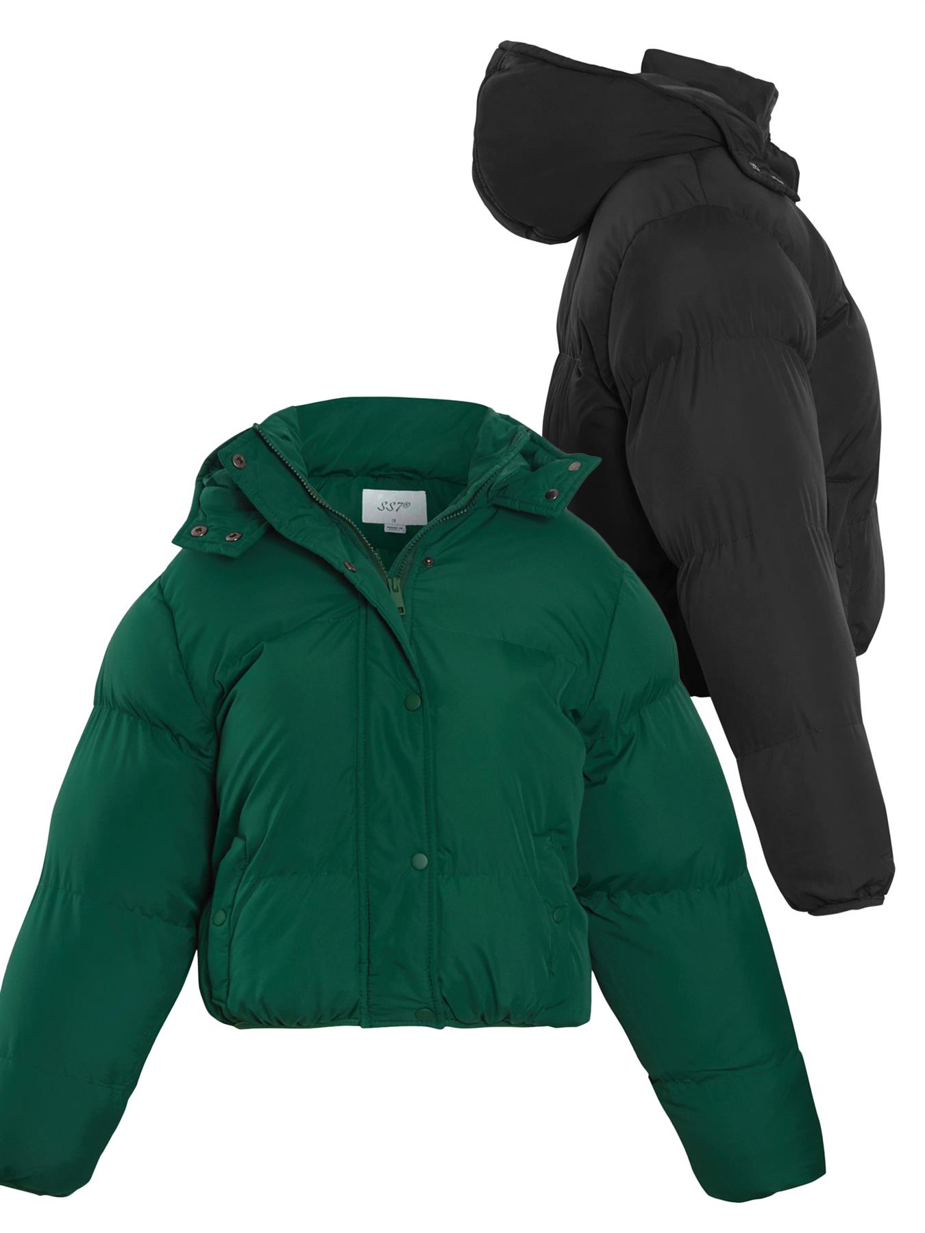 Girls Puffer Jacket Padded Coat Black Bomber Green Age 10 9 8 12 13 7 11 Years - Picture 7 of 12
