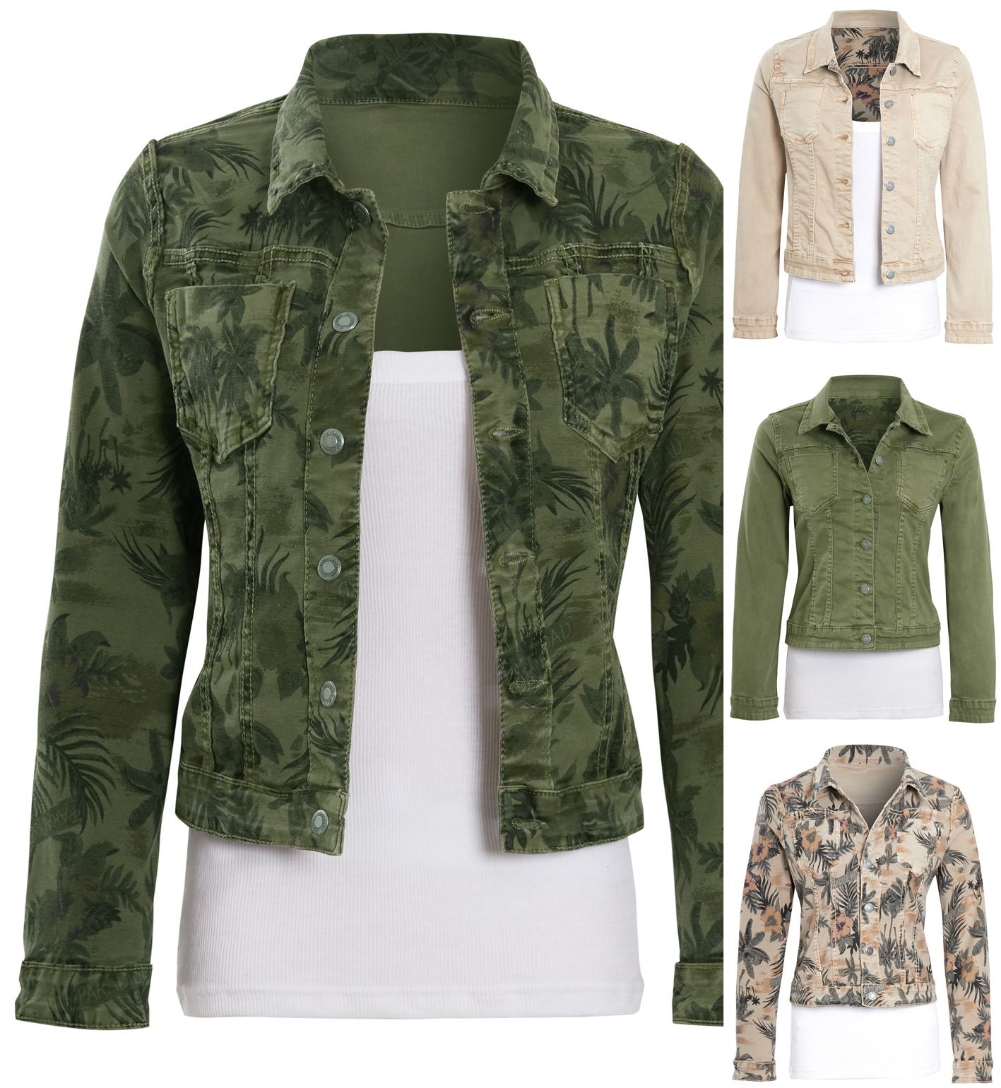 Womens Size 14 12 10 8 Stretch Denim Jacket Reversible Jean Jackets Khaki Stone - Picture 10 of 34