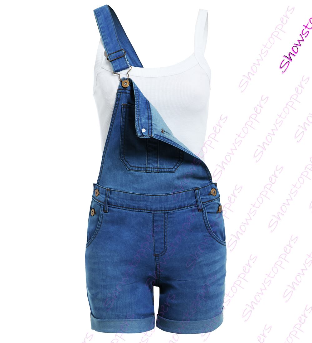 NEW KIDS GIRLS DENIM STRETCH LIGHT WASH PLAYSUIT JUMPSUIT DUNGAREE SHORTS AGE 7-13