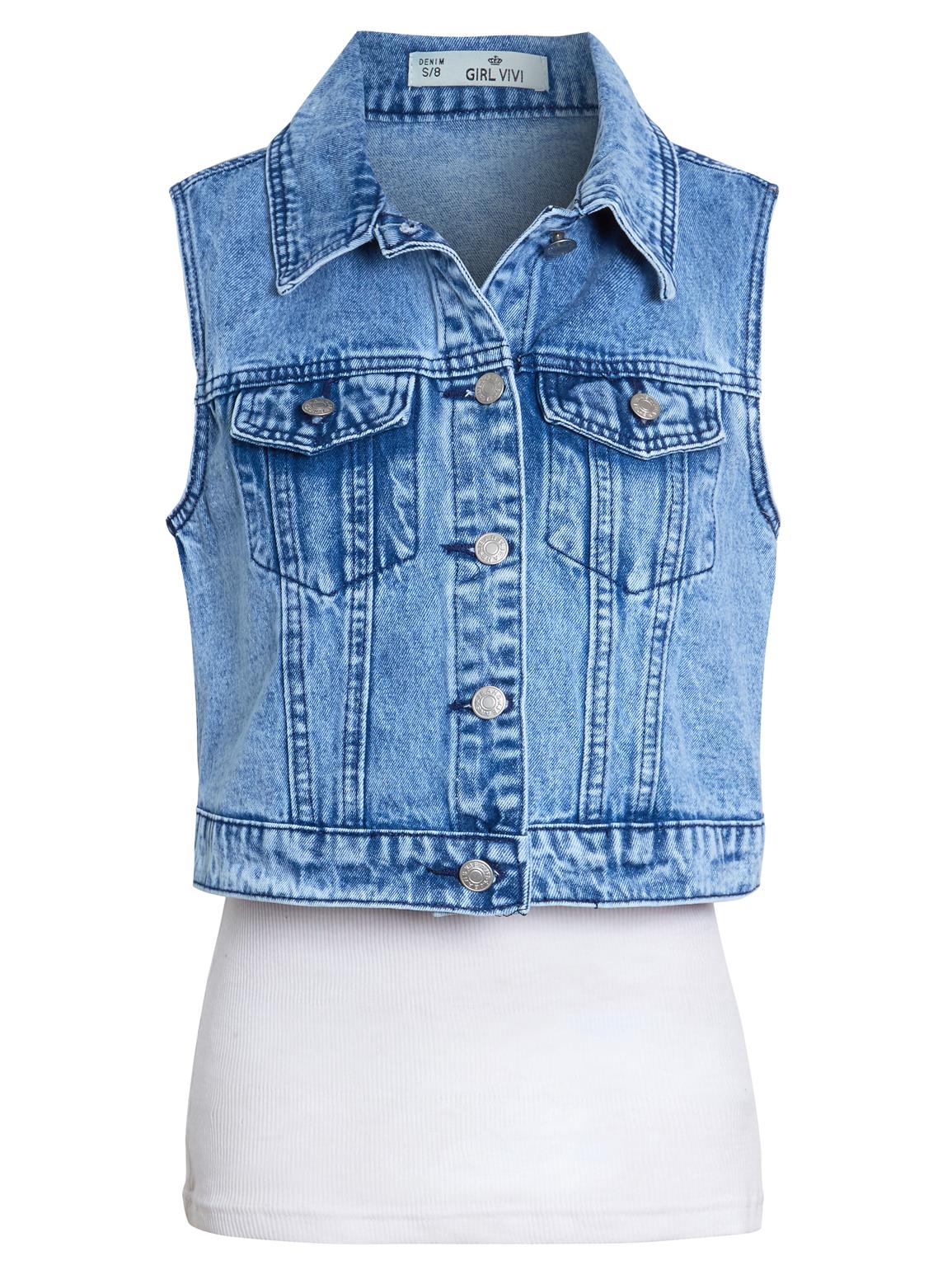 Womens Denim Gilet Blue Jeans Waistcoat Sleeveless Jacket Size 14 6 8 10 12 Crop - Picture 4 of 6