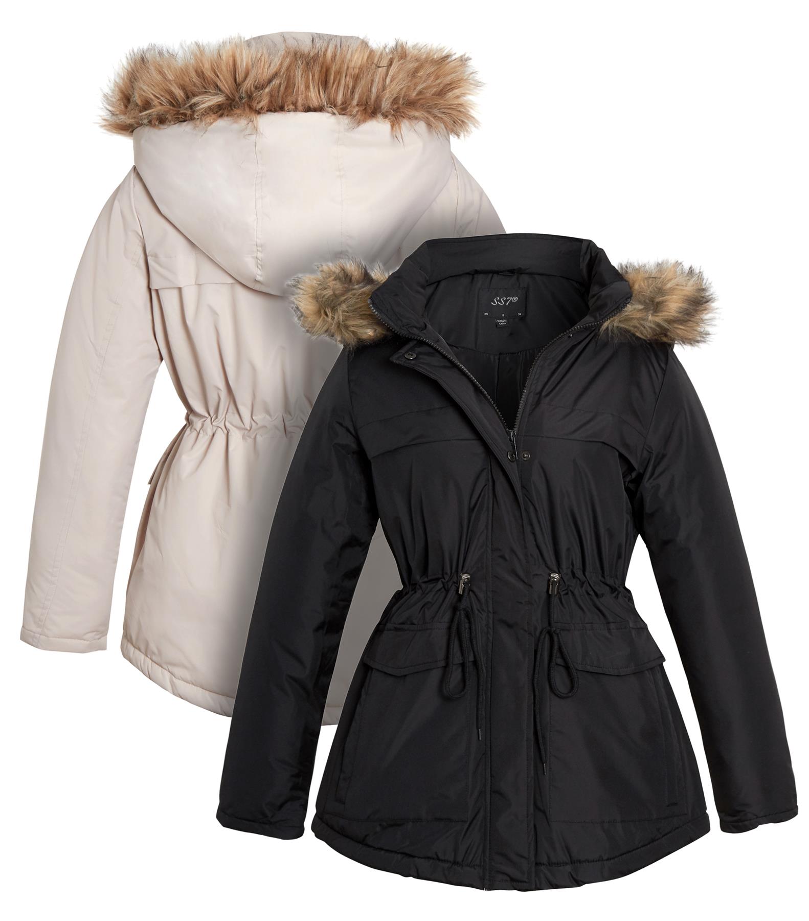 Damen Kunstfell Winter Parka Mantel wattiert schwarz Stein Jacke Größe 10 12 14 16 8 - Bild 11 von 14