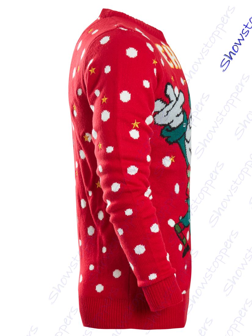 Mens Christmas Jumper LIGHTS Red Elf Xmas Snowman Size S M L XL Green
