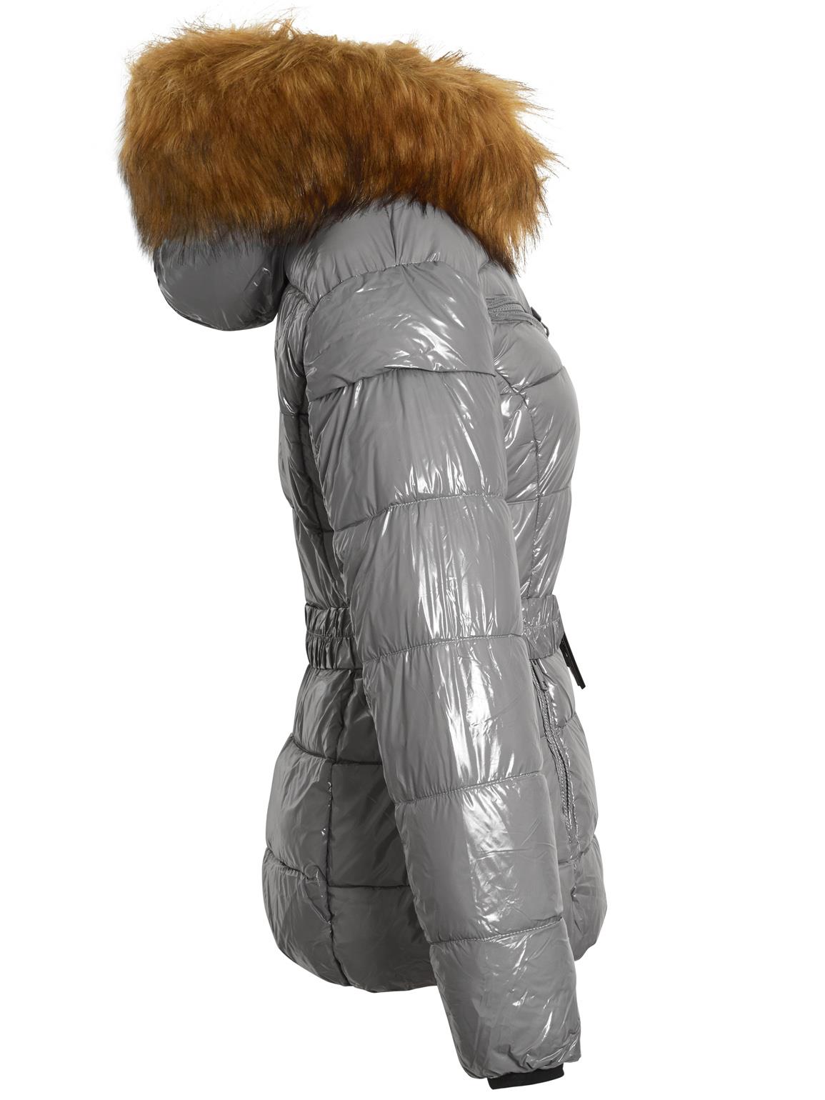 Womens Puffer Coat Wet Look Parka Faux 