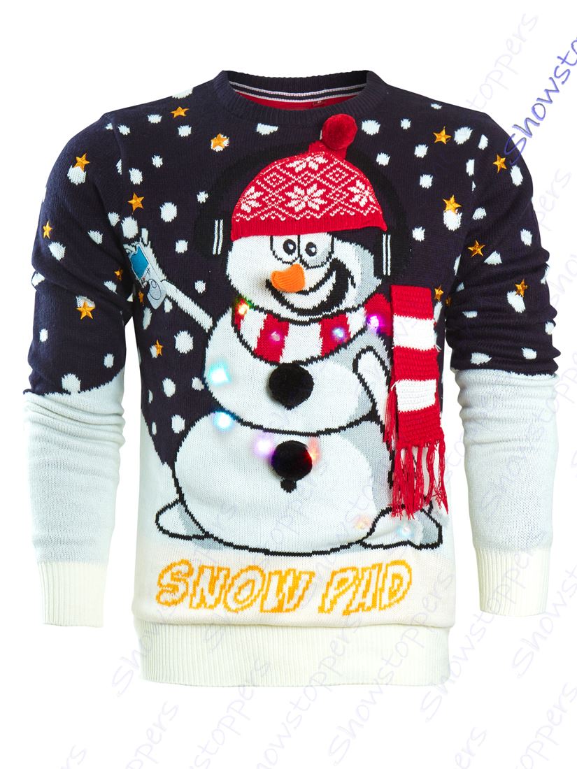 Mens Christmas Jumper LIGHTS Red Elf Xmas Snowman Size S M L XL Green Novelty eBay
