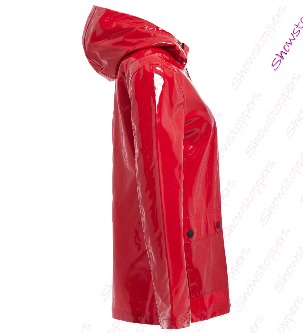 Womens Rain Mac Waterproof Vinyl Patent Raincoat Jacket Size 8 10 12 14