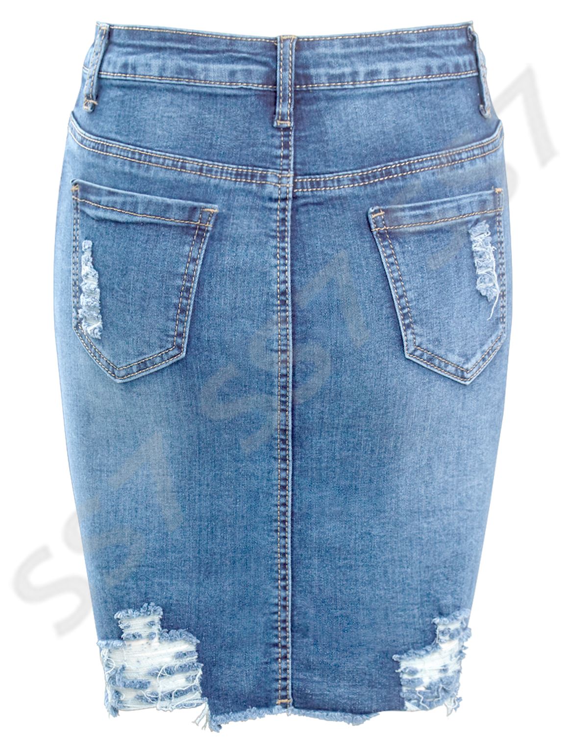Womens Stretch Denim Skirt Ladies Pencil Ripped skirts NEW Size 8 10 12 14 Blue - Picture 11 of 15