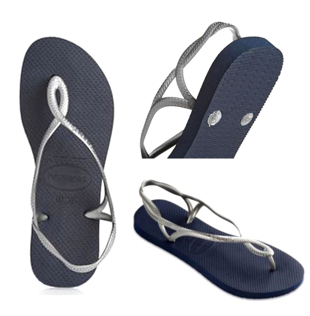 Havaianas Brazil Women Flip Flops Luna Sandal Thongs Blue Silver All Size | eBay