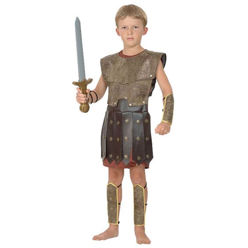 Kids Roman Warrior Soldier Tunic Book Day Week Fancy Dress Costume