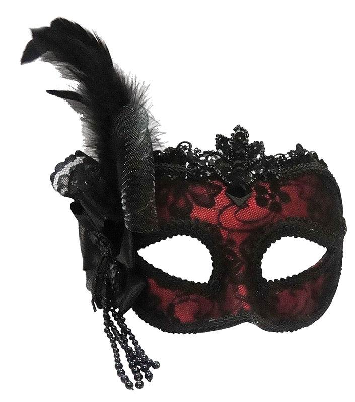 Red/Side Feather Mask On Headband,Masquerade Eye Mask, Masked Ball