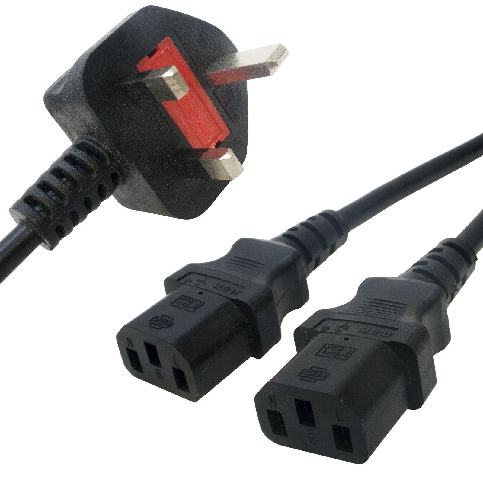 2.5m Kettle Splitter Lead. Power Cable. 3 Pin UK Plug to 2 two dual