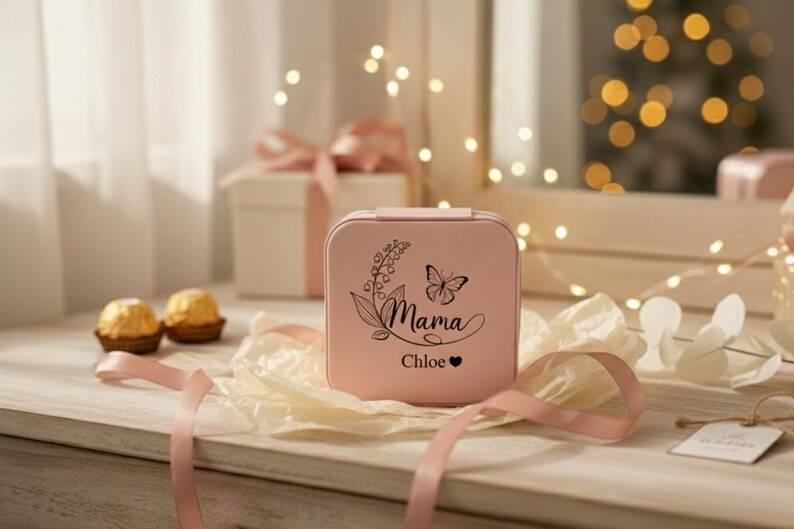 Personalised Chloe Mum Jewellery Box Butterfly Rose Pink