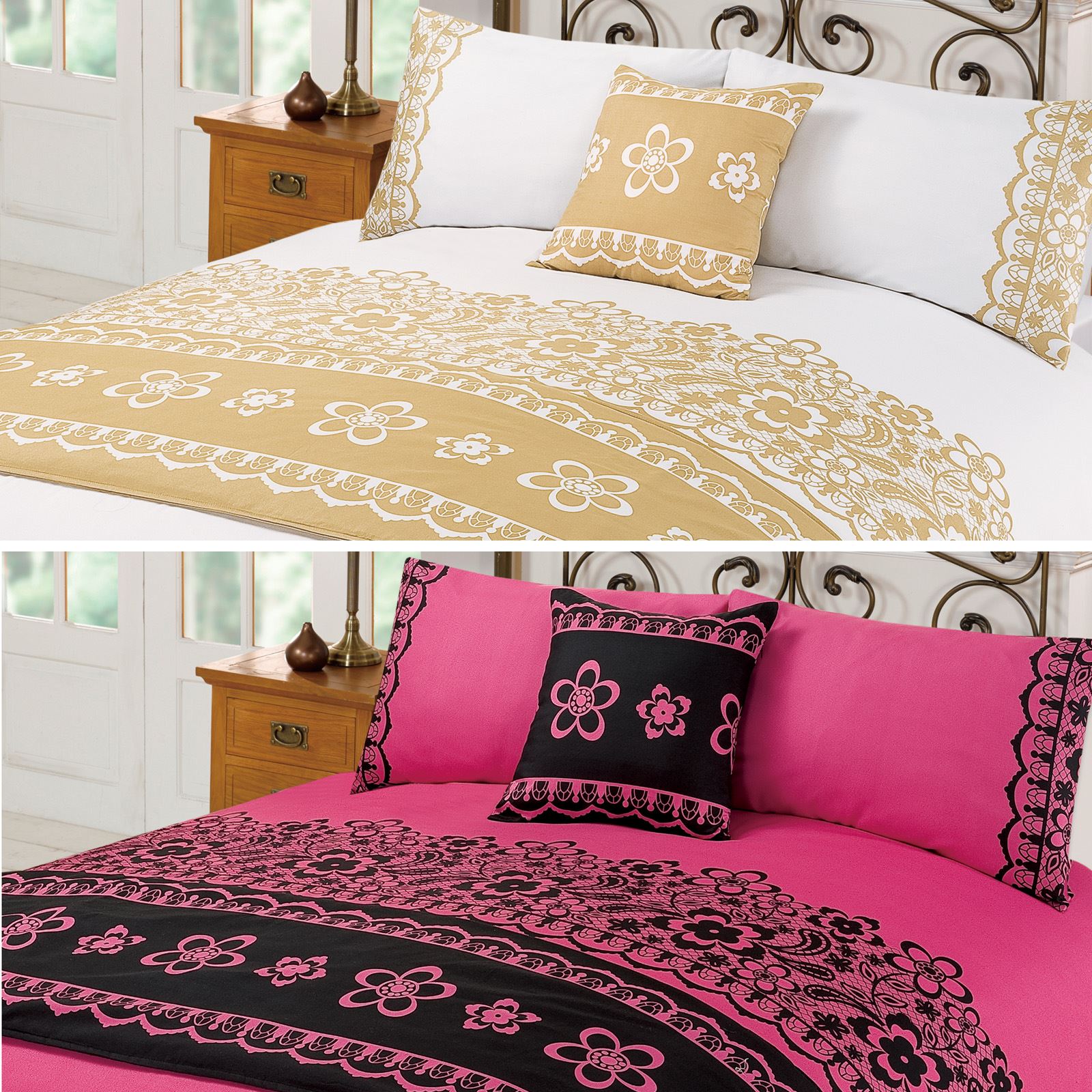 Hannah Pink Gold White Duvet Bedding Bed Set Cushion Cover Runner